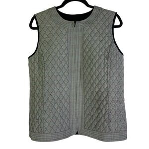 Gray & Black Houndstooth Reversible Quilted‎ Zipper Vest